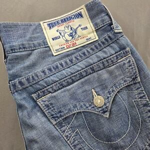 True Religion Brand Jeans Blue Denim Cut Off Shorts - Measured 34